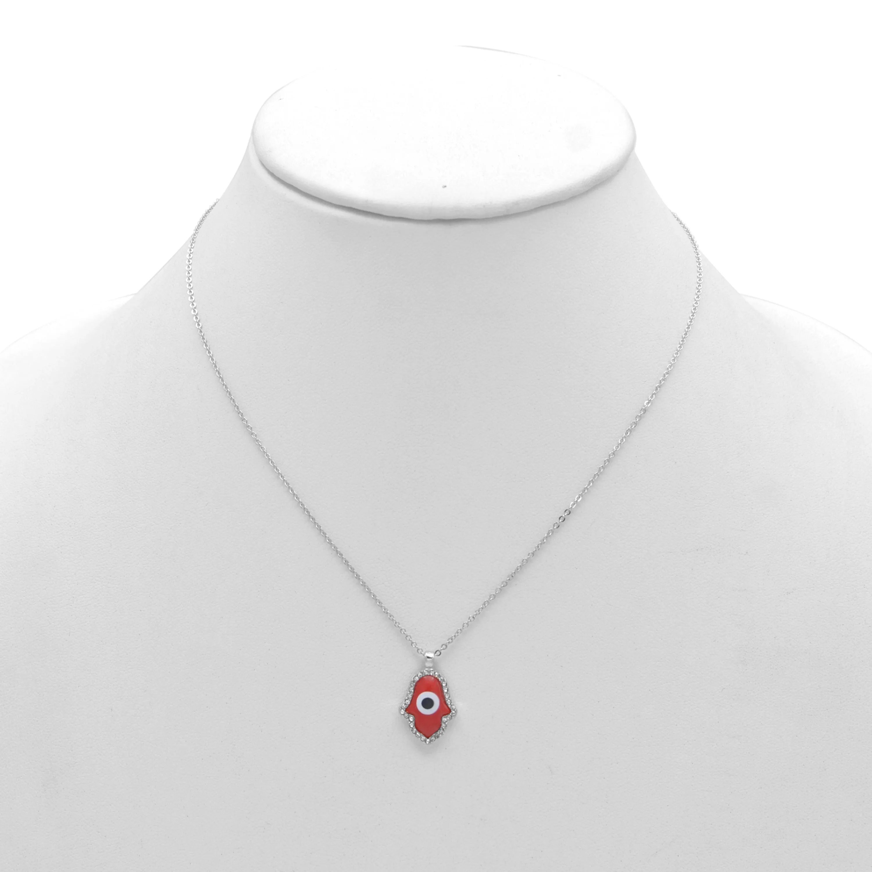 GOLD RED HAMSA HAND PENDANT SHORT NECKLACE  # HNN90662RD(LF16)
