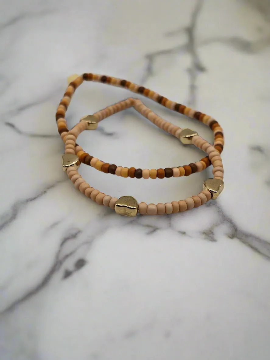 Golden Heart Beaded Bracelet Set