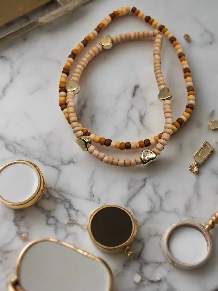 Golden Heart Beaded Bracelet Set