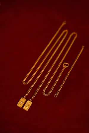 Golden Vintage Flora Couple Necklace Set