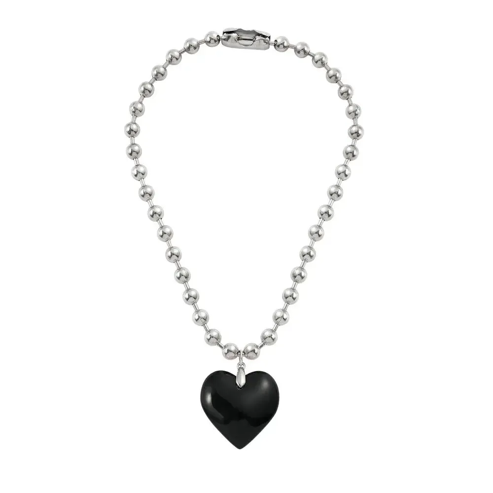 Goth Black Velvet Big Heart Pendant Choker Necklace for Women Elegant Weave Knotted Bowknot Adjustable Chain