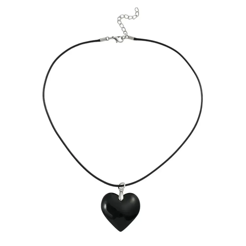 Goth Black Velvet Big Heart Pendant Choker Necklace for Women Elegant Weave Knotted Bowknot Adjustable Chain