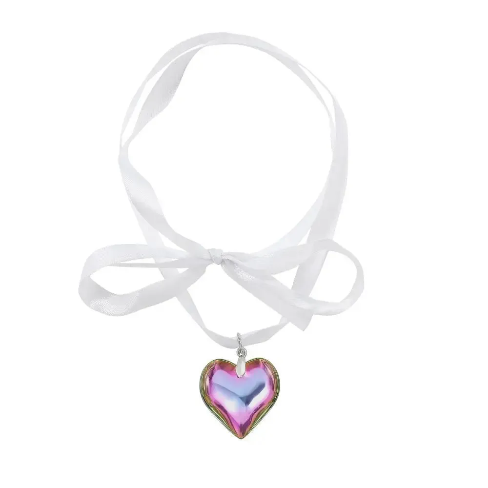 Goth Black Velvet Big Heart Pendant Choker Necklace for Women Elegant Weave Knotted Bowknot Adjustable Chain