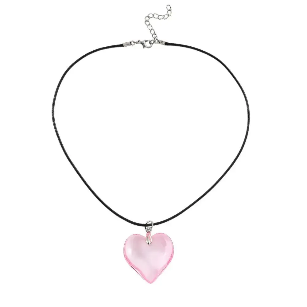 Goth Black Velvet Big Heart Pendant Choker Necklace for Women Elegant Weave Knotted Bowknot Adjustable Chain