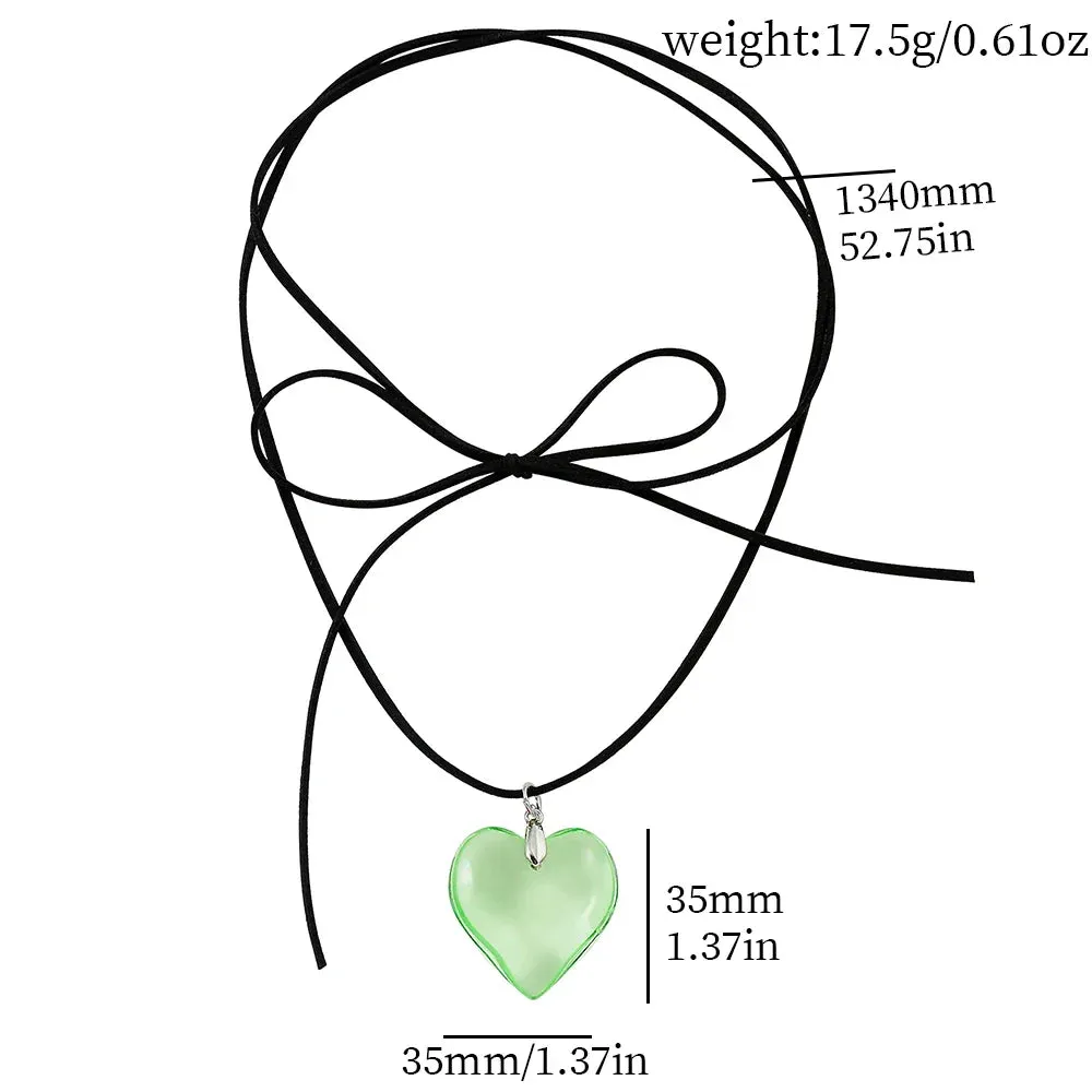 Goth Black Velvet Big Heart Pendant Choker Necklace for Women Elegant Weave Knotted Bowknot Adjustable Chain