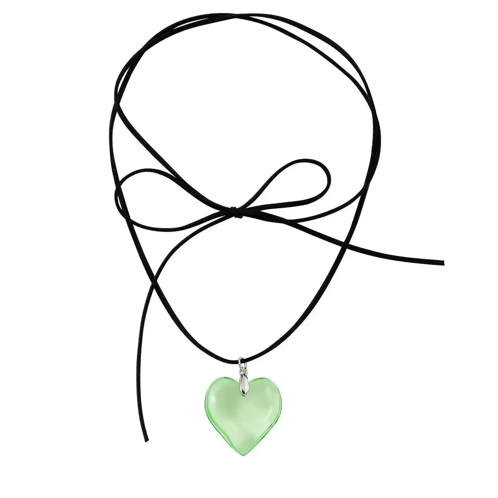 Goth Black Velvet Big Heart Pendant Choker Necklace for Women Elegant Weave Knotted Bowknot Adjustable Chain