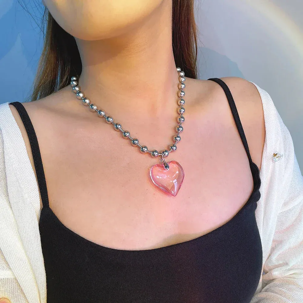 Goth Black Velvet Big Heart Pendant Choker Necklace for Women Elegant Weave Knotted Bowknot Adjustable Chain