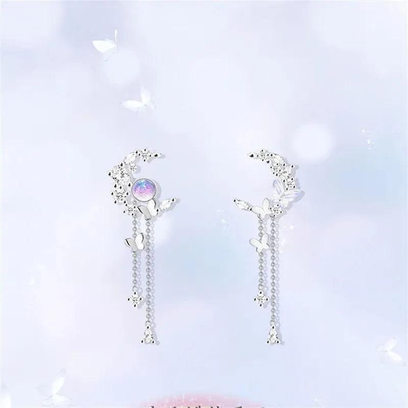 Gothic Irregular Moonstone Star Earrings – Trendy Asymmetrical Design