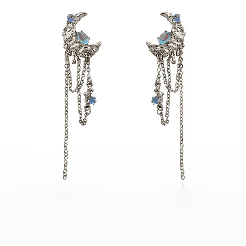 Gothic Irregular Moonstone Star Earrings – Trendy Asymmetrical Design