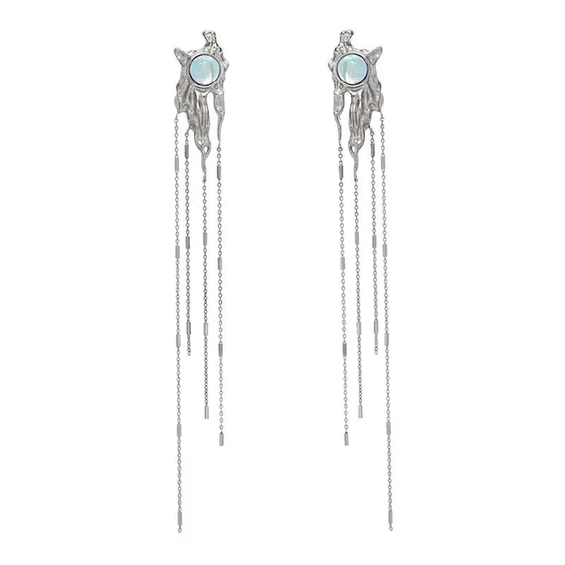 Gothic Irregular Moonstone Star Earrings – Trendy Asymmetrical Design
