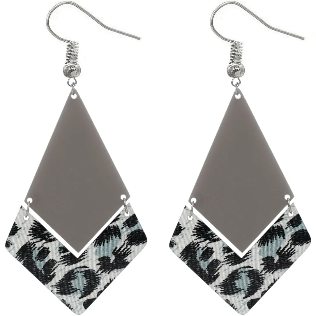 Gray Geometric Leopard Print Dangle Earrings