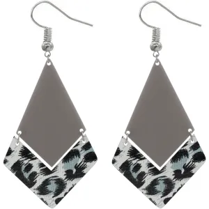 Gray Geometric Leopard Print Dangle Earrings