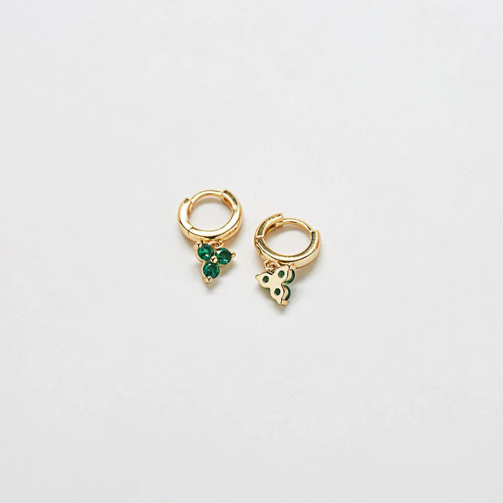 Green Pave Geometric Huggie Earrings