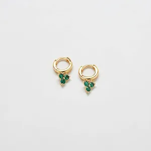 Green Pave Geometric Huggie Earrings