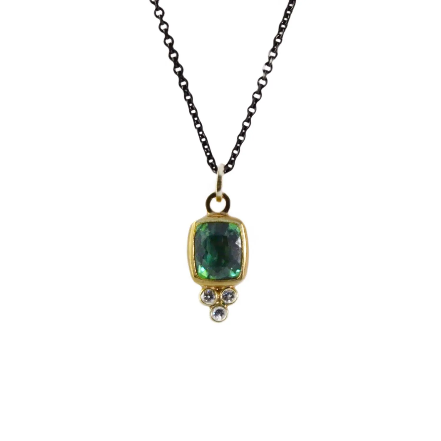 Green Tourmaline and Diamond Gold Pendant