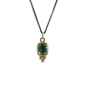 Green Tourmaline and Diamond Gold Pendant