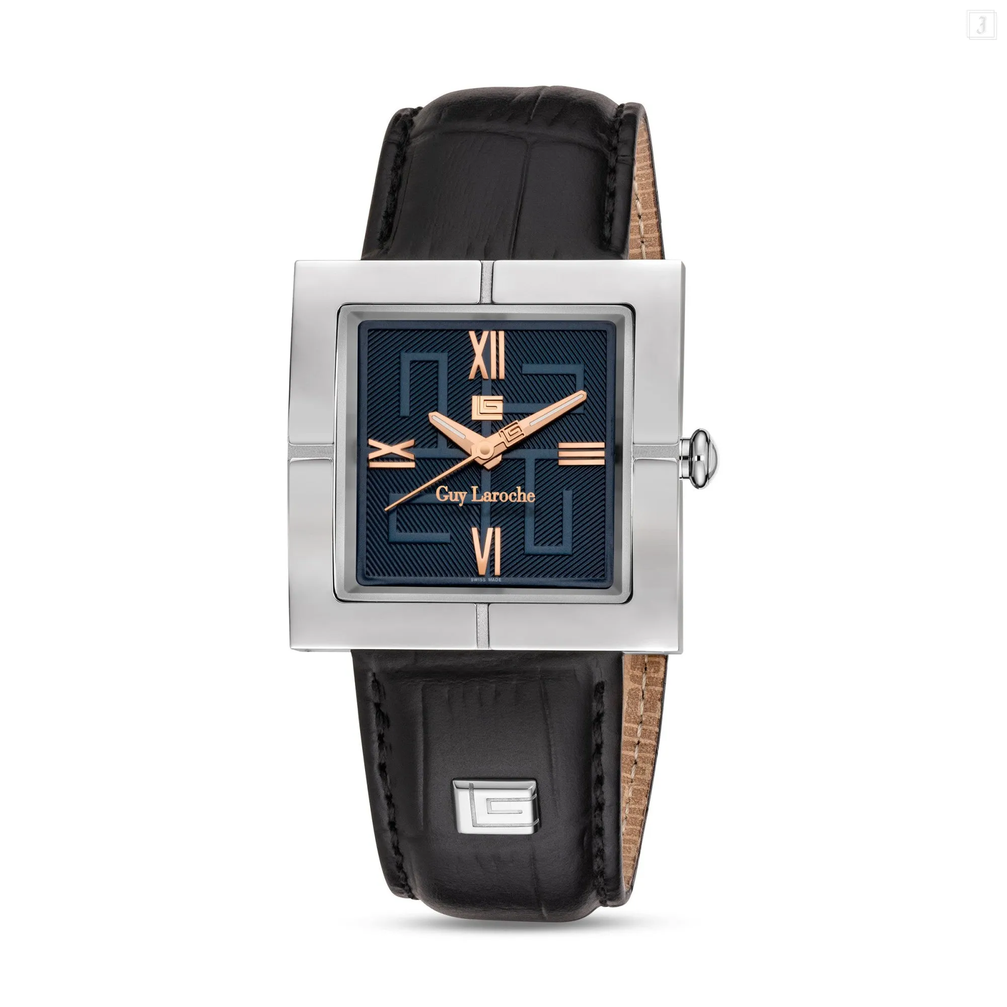 Guy Laroche Camille Gents Blue Dial Stainless Steel Leather Strap Watch