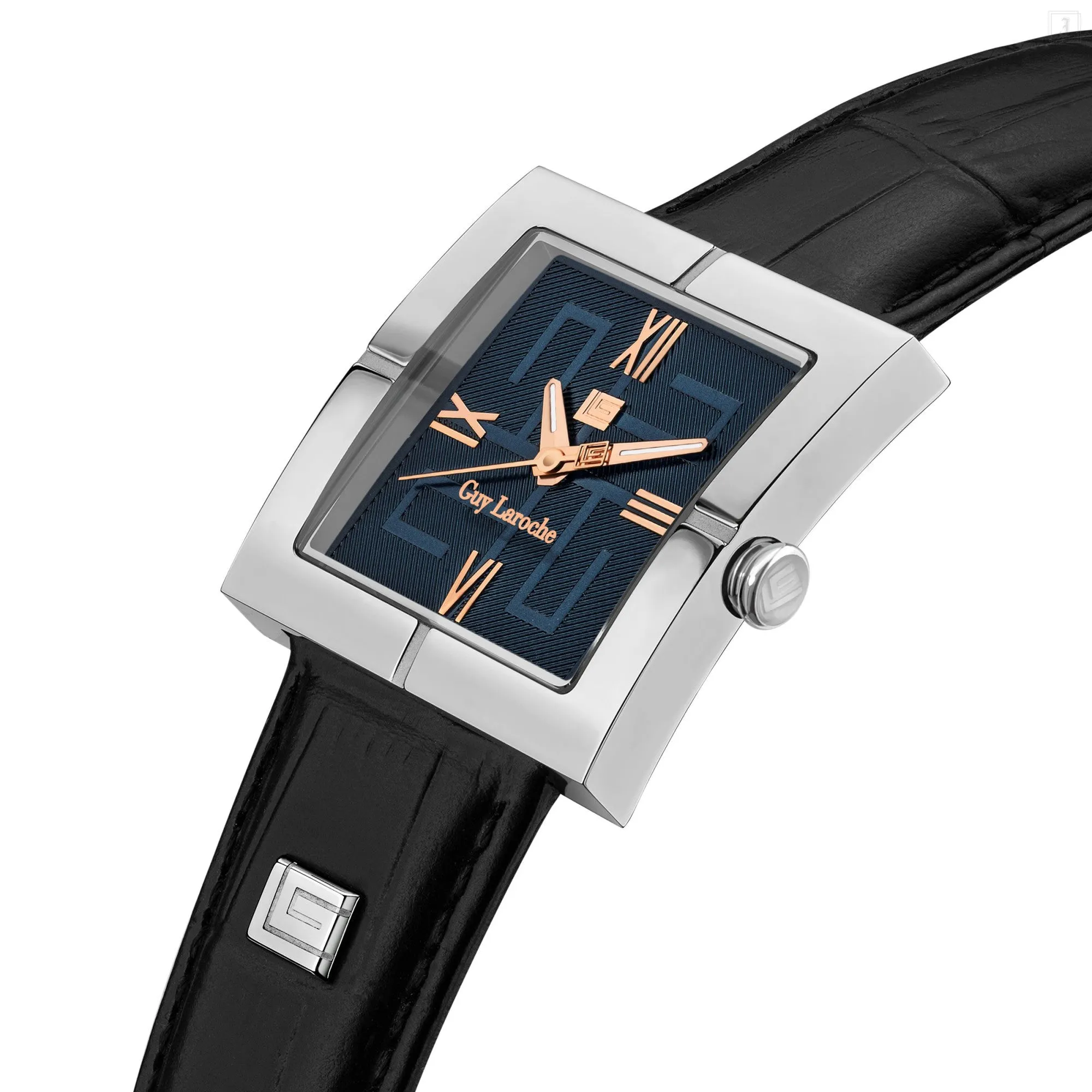 Guy Laroche Camille Gents Blue Dial Stainless Steel Leather Strap Watch