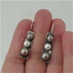 Hadar Designers NEW Handmade 925 Sterling Silver genuine Pearl Earrings (as 09