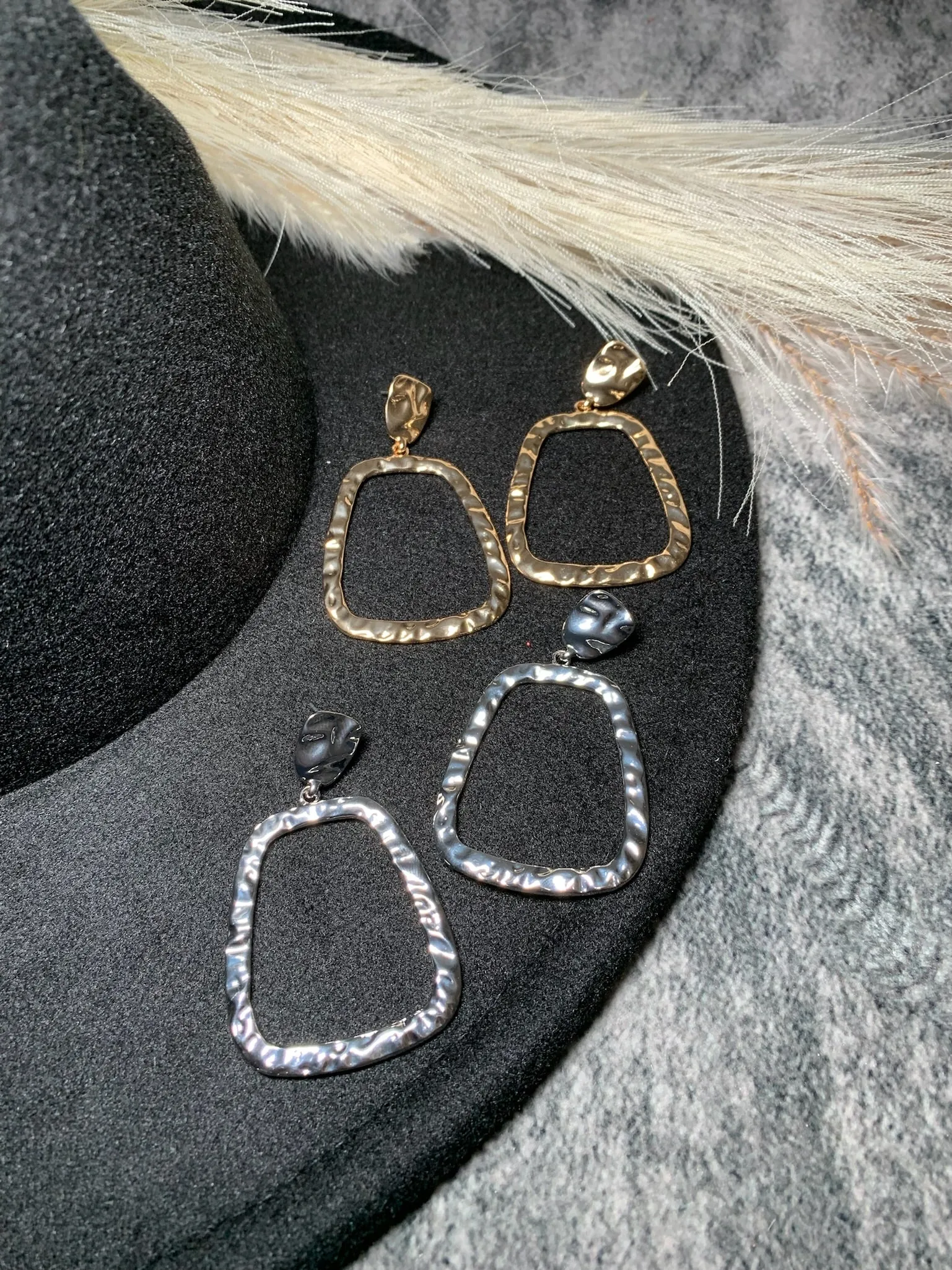 Hammered Cut Out Geo Drop Earrings