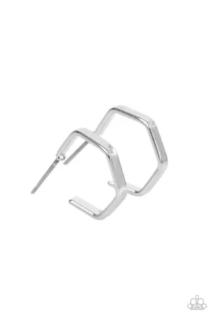 Haute Hexagons - Silver - Geometric Paparazzi Tiny Hoop Earrings