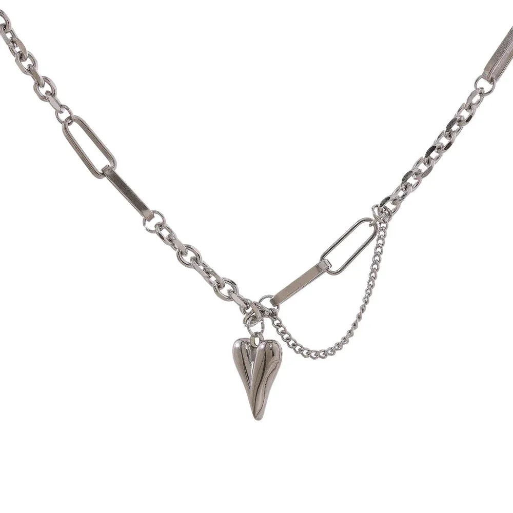 Heart Pendant Necklace for Women Metal Texture Choker Necklace Anniversary