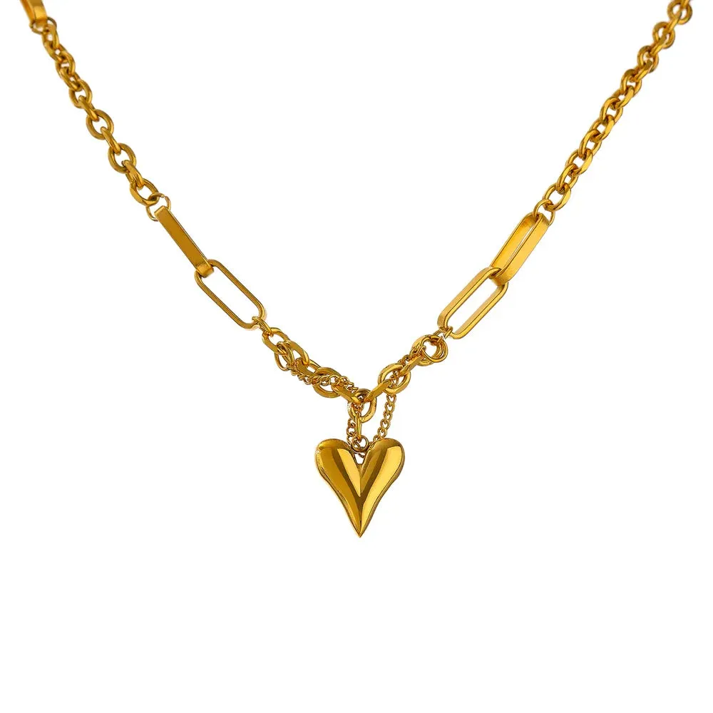 Heart Pendant Necklace for Women Metal Texture Choker Necklace Anniversary