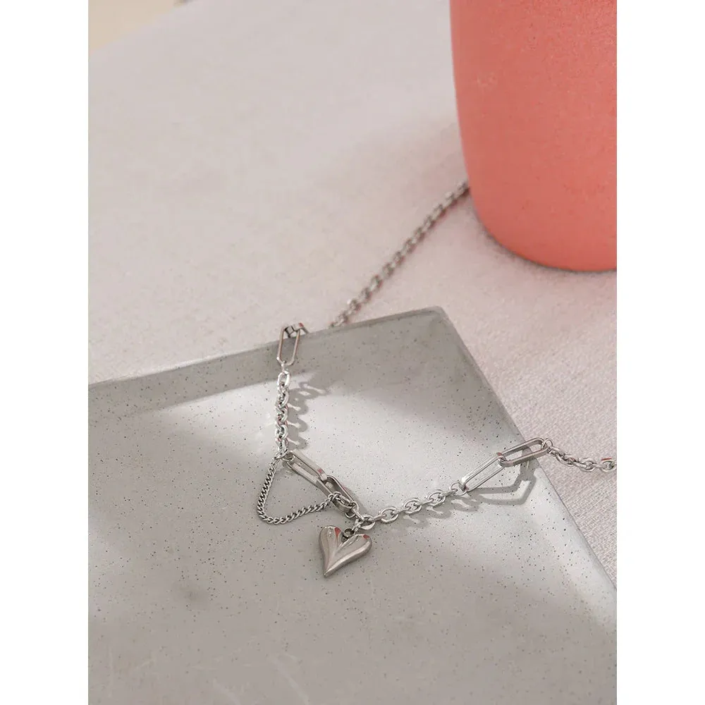 Heart Pendant Necklace for Women Metal Texture Choker Necklace Anniversary