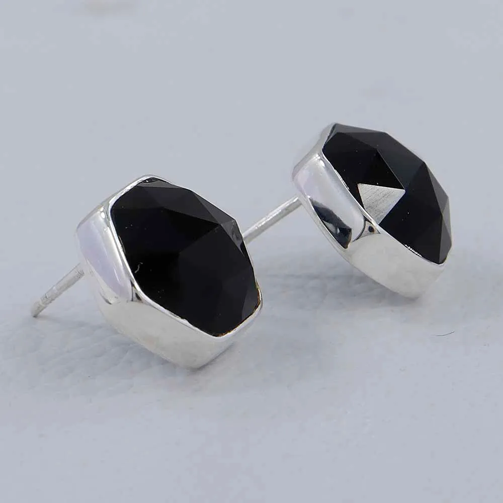 Hexagon Black Onyx Geometric Stud Earrings