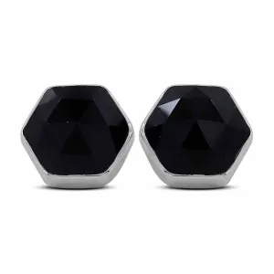 Hexagon Black Onyx Geometric Stud Earrings