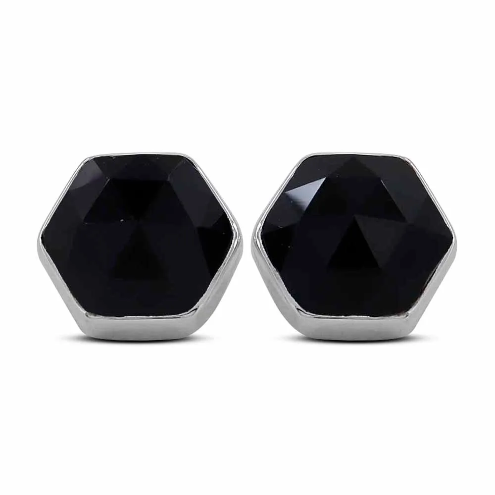 Hexagon Black Onyx Geometric Stud Earrings