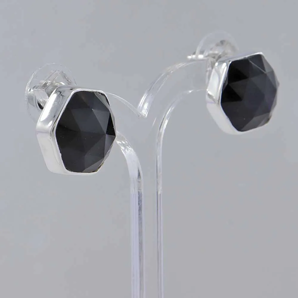 Hexagon Black Onyx Geometric Stud Earrings