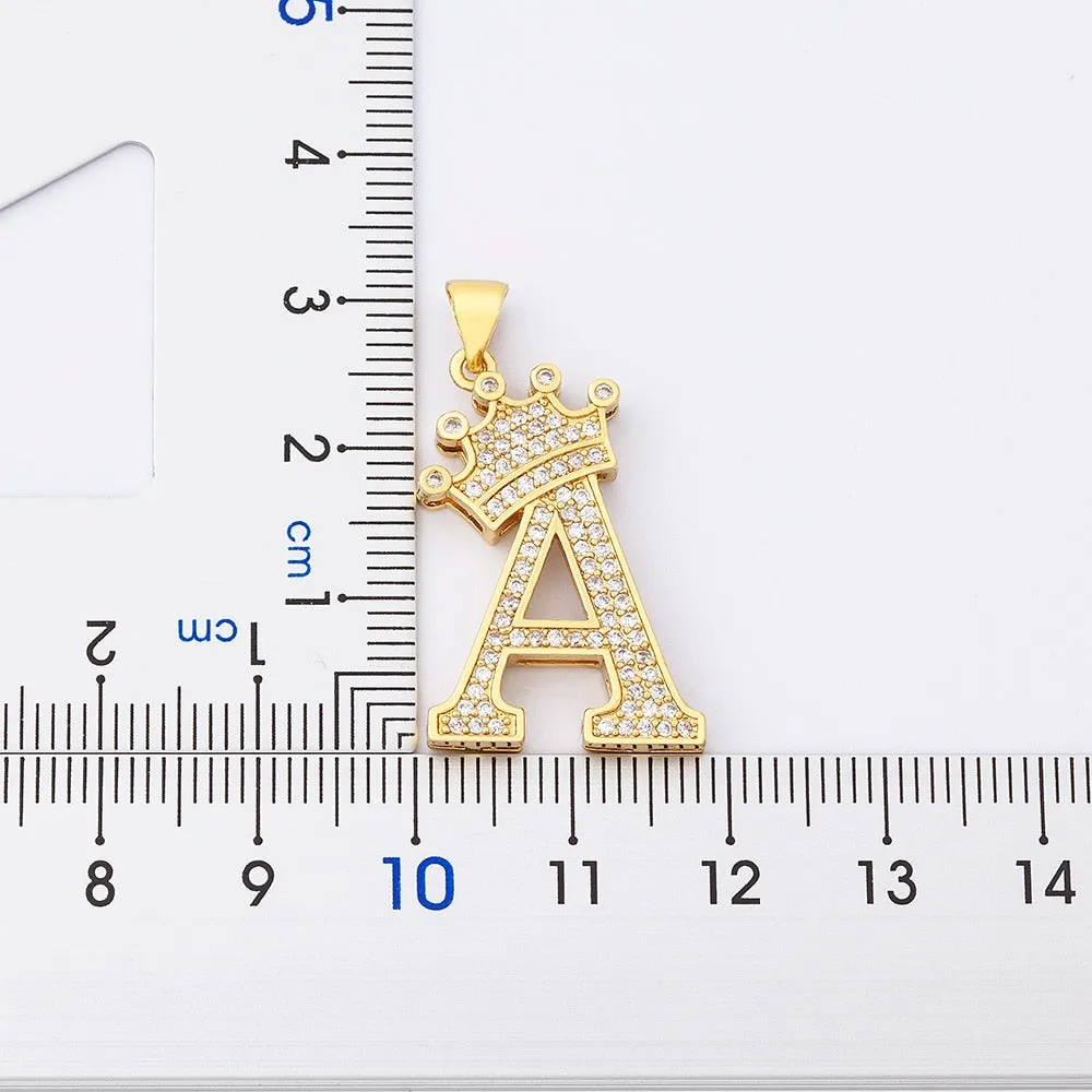 Hip-Hop Style A-Z Initial Crown Pendant Necklace Choker Chain