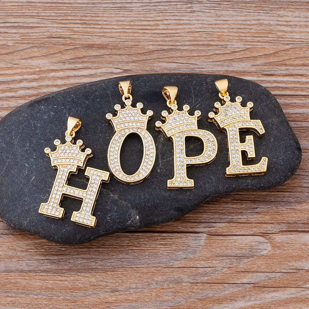 Hip-Hop Style A-Z Initial Crown Pendant Necklace Choker Chain