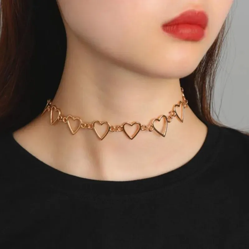 HollowLove Heart Choker Necklace Statement Girlfriend Bicolor Necklace