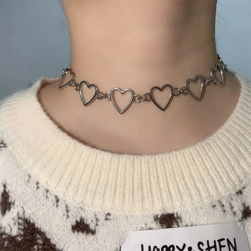 HollowLove Heart Choker Necklace Statement Girlfriend Bicolor Necklace