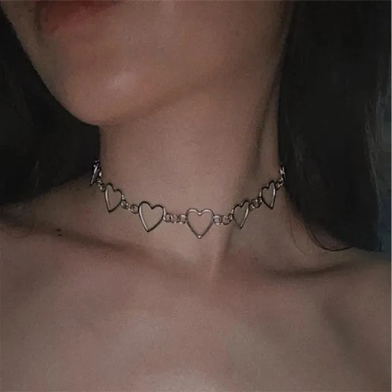 HollowLove Heart Choker Necklace Statement Girlfriend Bicolor Necklace