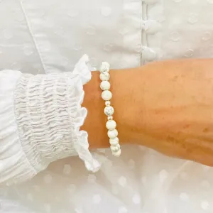Howlite Gemstone Bracelet with Silver Accent | Solo or Stack Set