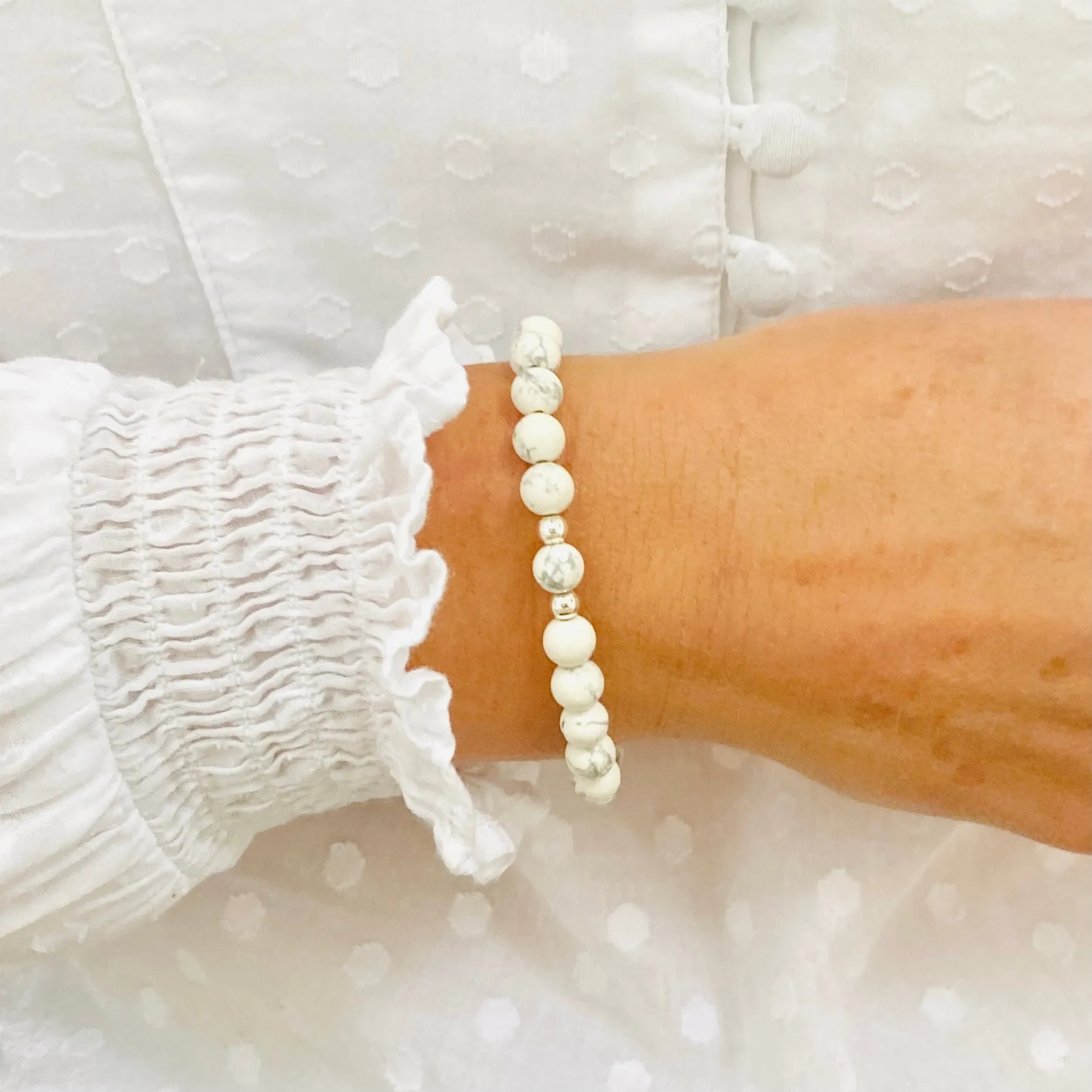 Howlite Gemstone Bracelet with Silver Accent | Solo or Stack Set