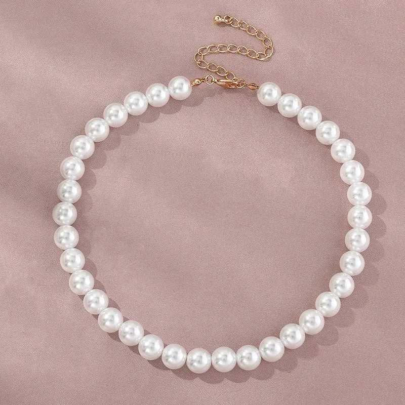 Imitation Pearl Choker Chain Goth Collar For Women