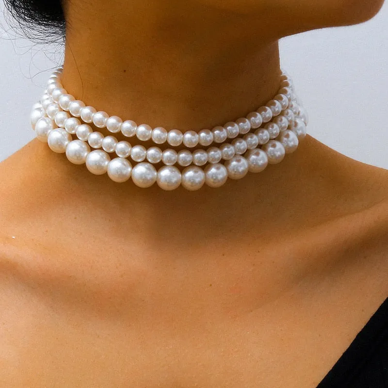 Imitation Pearl Choker Chain Goth Collar For Women