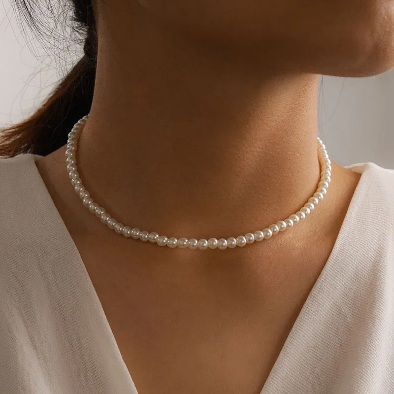 Imitation Pearl Choker Chain Goth Collar For Women