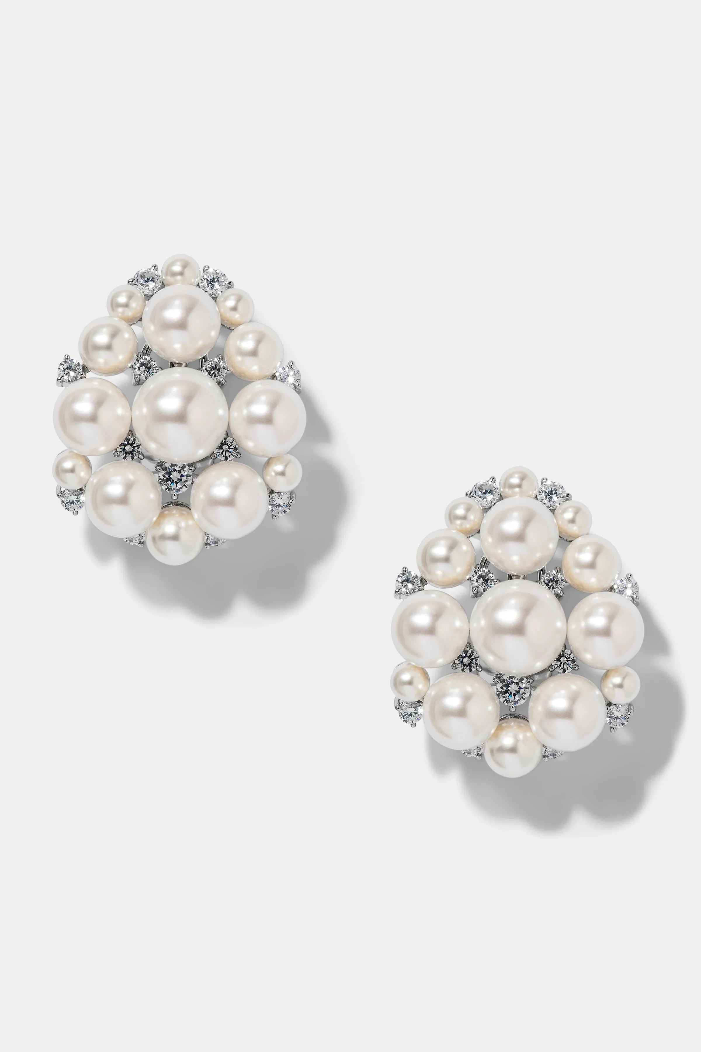 INGRID PEARL AND CZ CLUSTER SHIELD EARRINGS