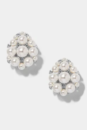 INGRID PEARL AND CZ CLUSTER SHIELD EARRINGS