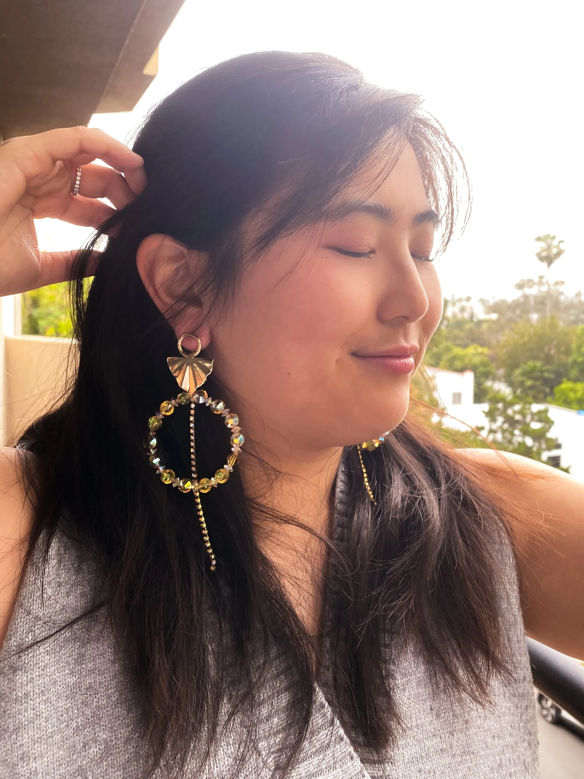 Iridescent yellow crystal earrings
