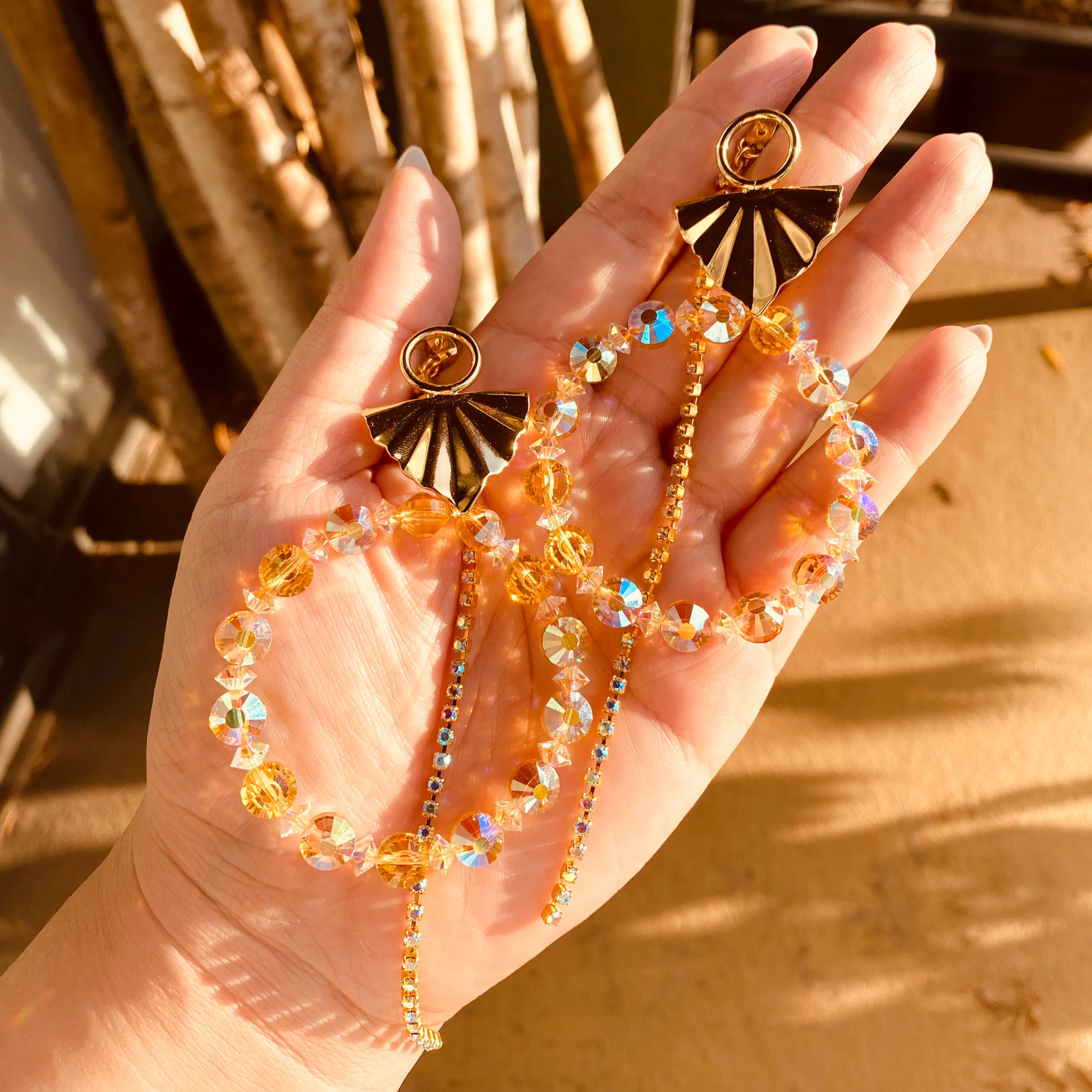 Iridescent yellow crystal earrings