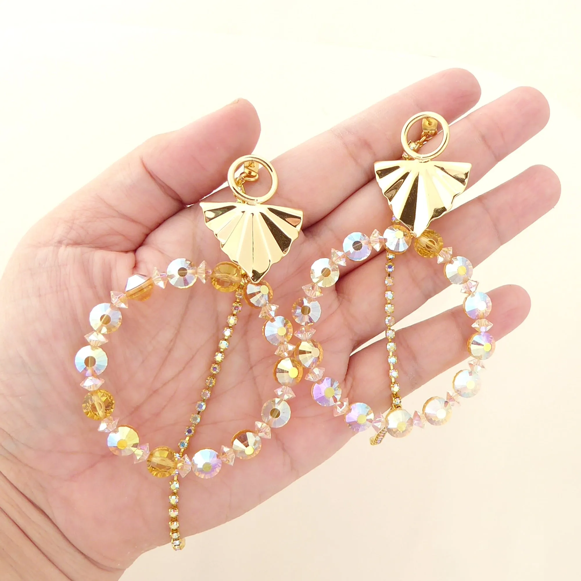 Iridescent yellow crystal earrings