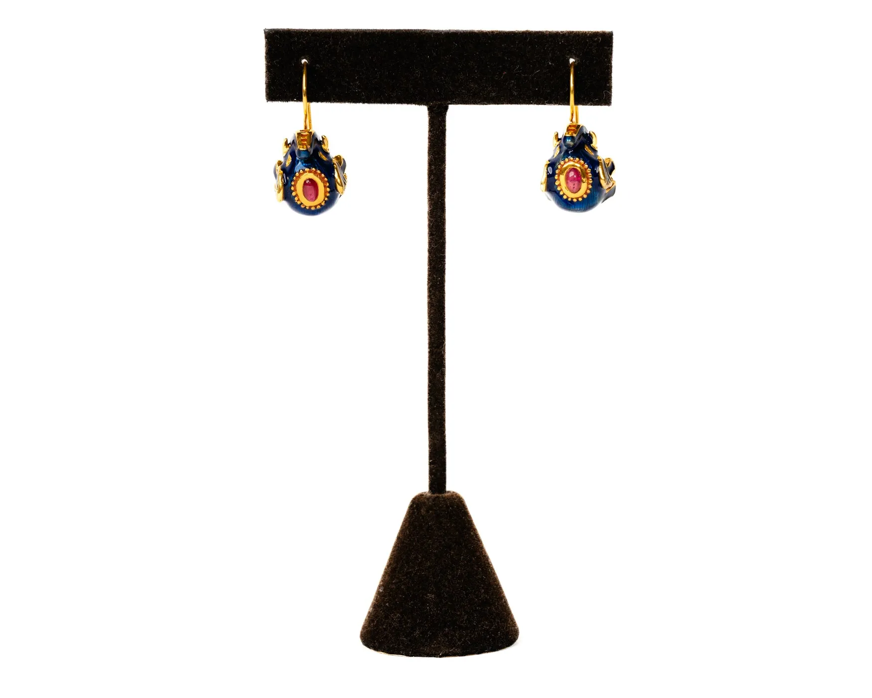 Italian Artisan Gold Enamel Elephant Earrings