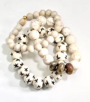 Ivory Stretch Bracelet Stack Set of 3 Carved Bone, Howlite