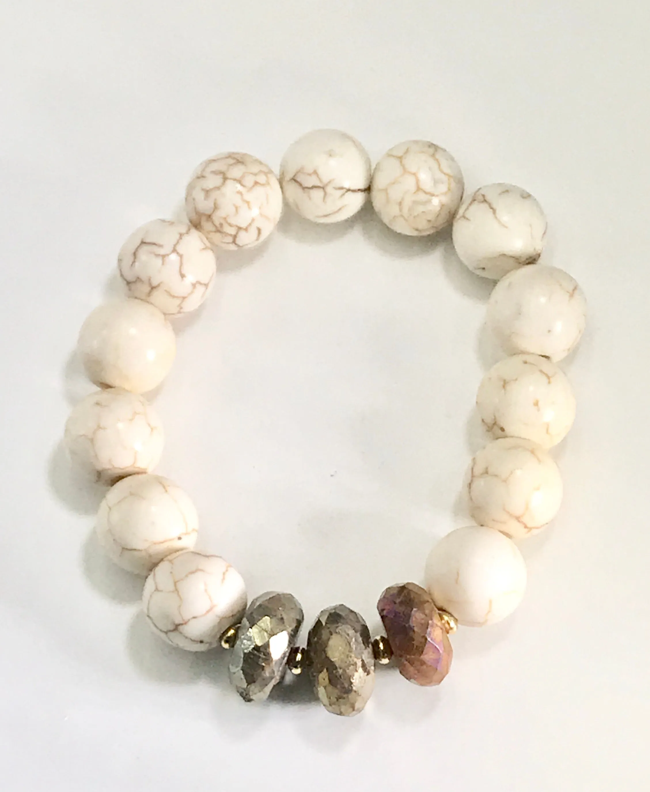 Ivory Stretch Bracelet Stack Set of 3 Carved Bone, Howlite